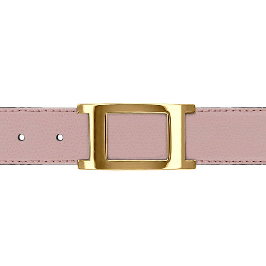 Ceinture 30 mm cuir grainé rose clair boucle Portofino or