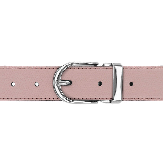 Ceinture 30 mm cuir grainé rose clair boucle Roma argent
