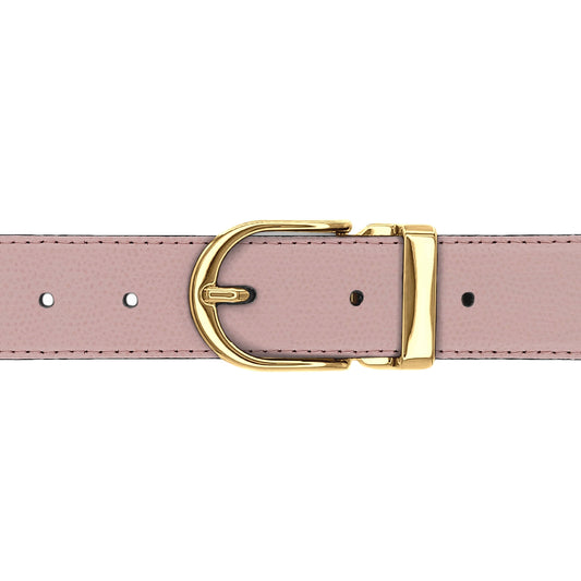Ceinture 30 mm cuir grainé rose clair boucle Roma or