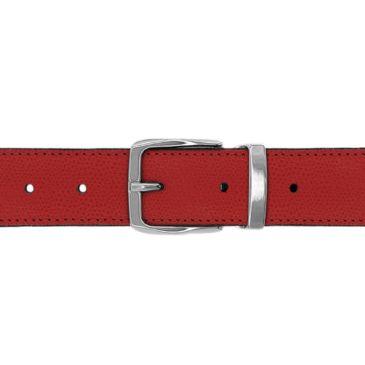 Ceinture 30 mm cuir grainé rouge boucle Côme argent