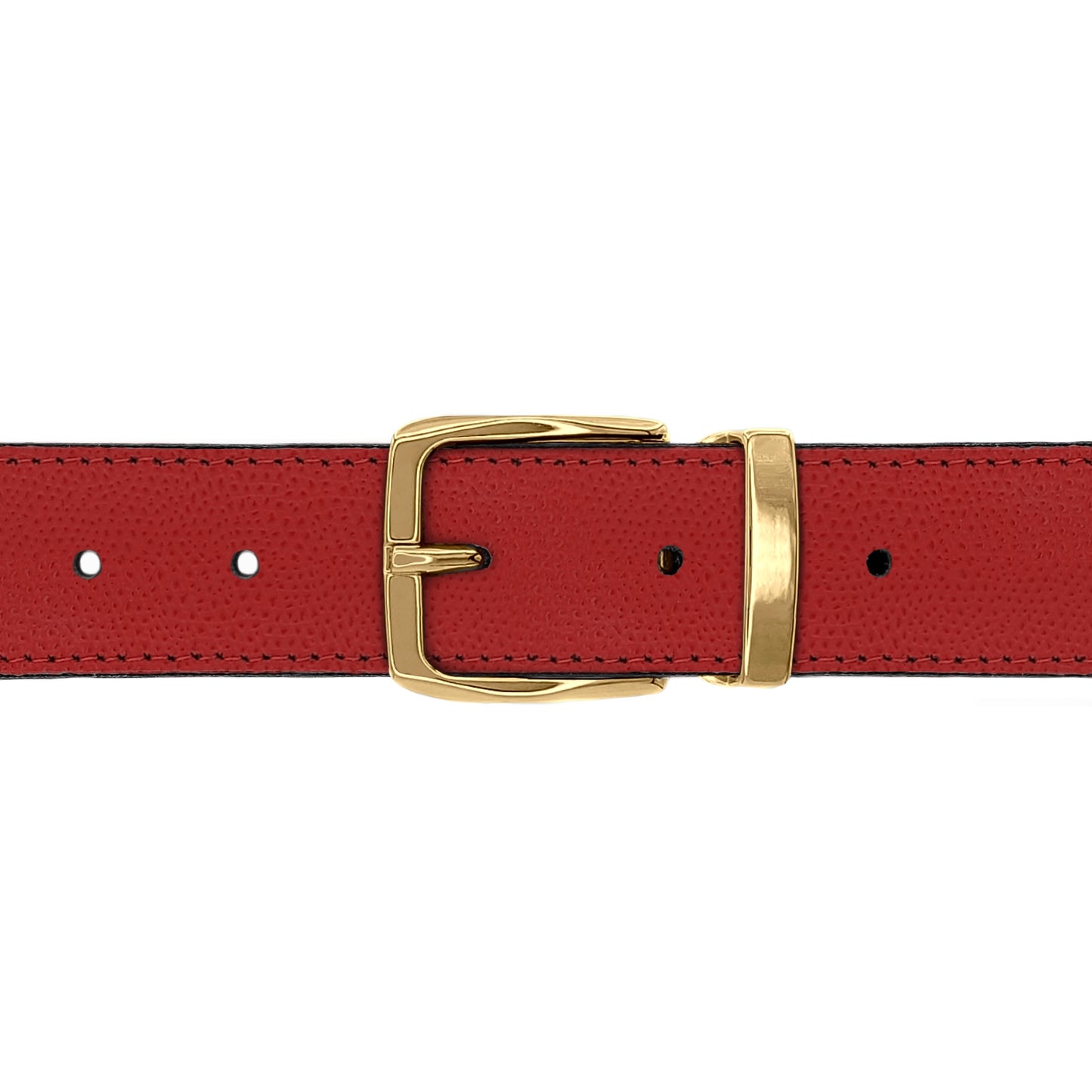 Ceinture 30 mm cuir grainé rouge boucle Côme or