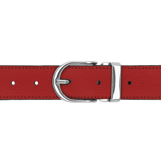 Ceinture 30 mm cuir grainé rouge boucle Roma argent