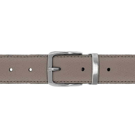 Ceinture 30 mm cuir grainé taupe boucle Côme argent