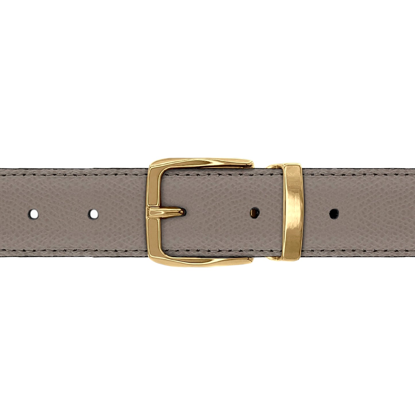 Ceinture 30 mm cuir grainé taupe boucle Côme or