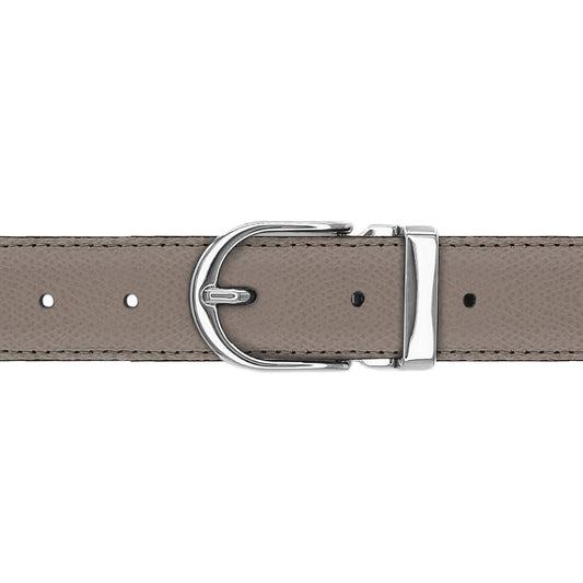 Ceinture 30 mm cuir grainé taupe boucle Roma argent