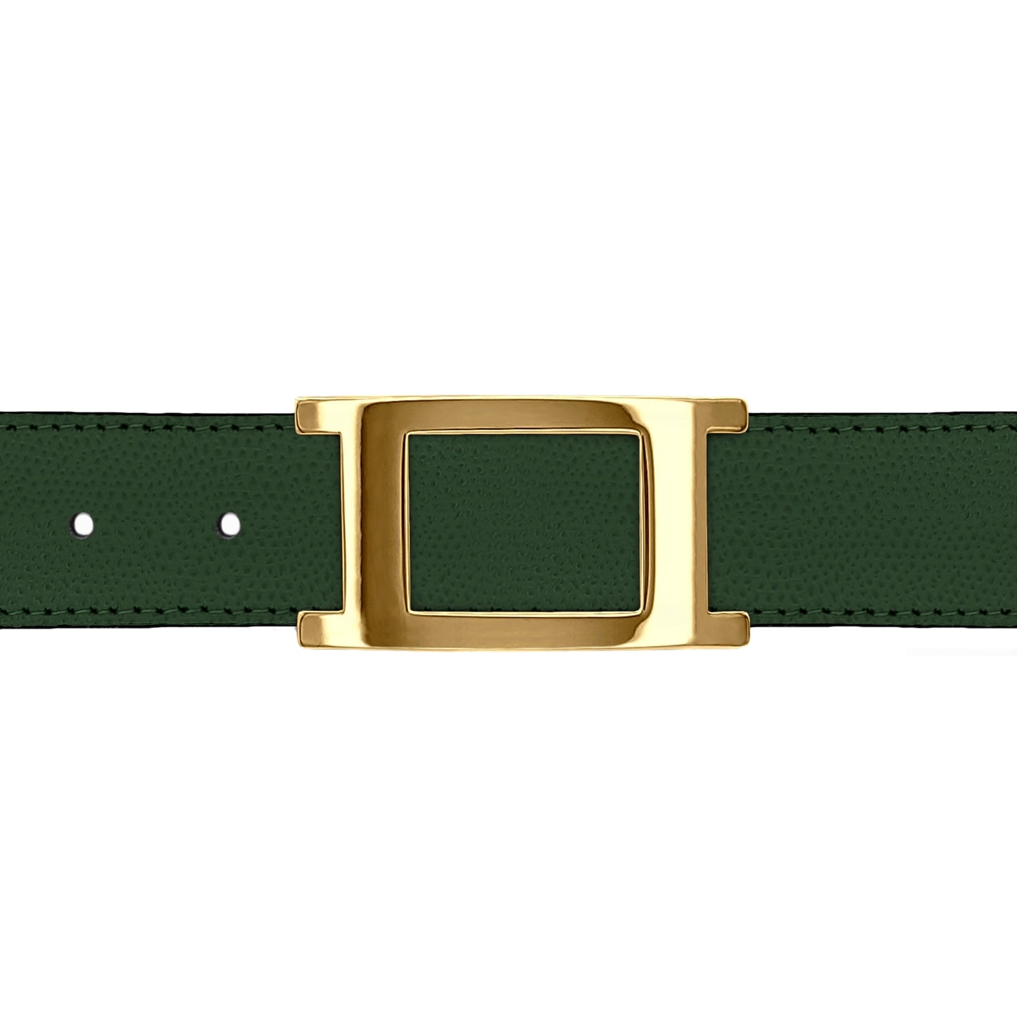 Ceinture 30 mm cuir grainé vert bouteille boucle Portofino or