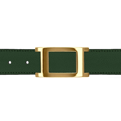 Ceinture 30 mm cuir grainé vert bouteille boucle Portofino or
