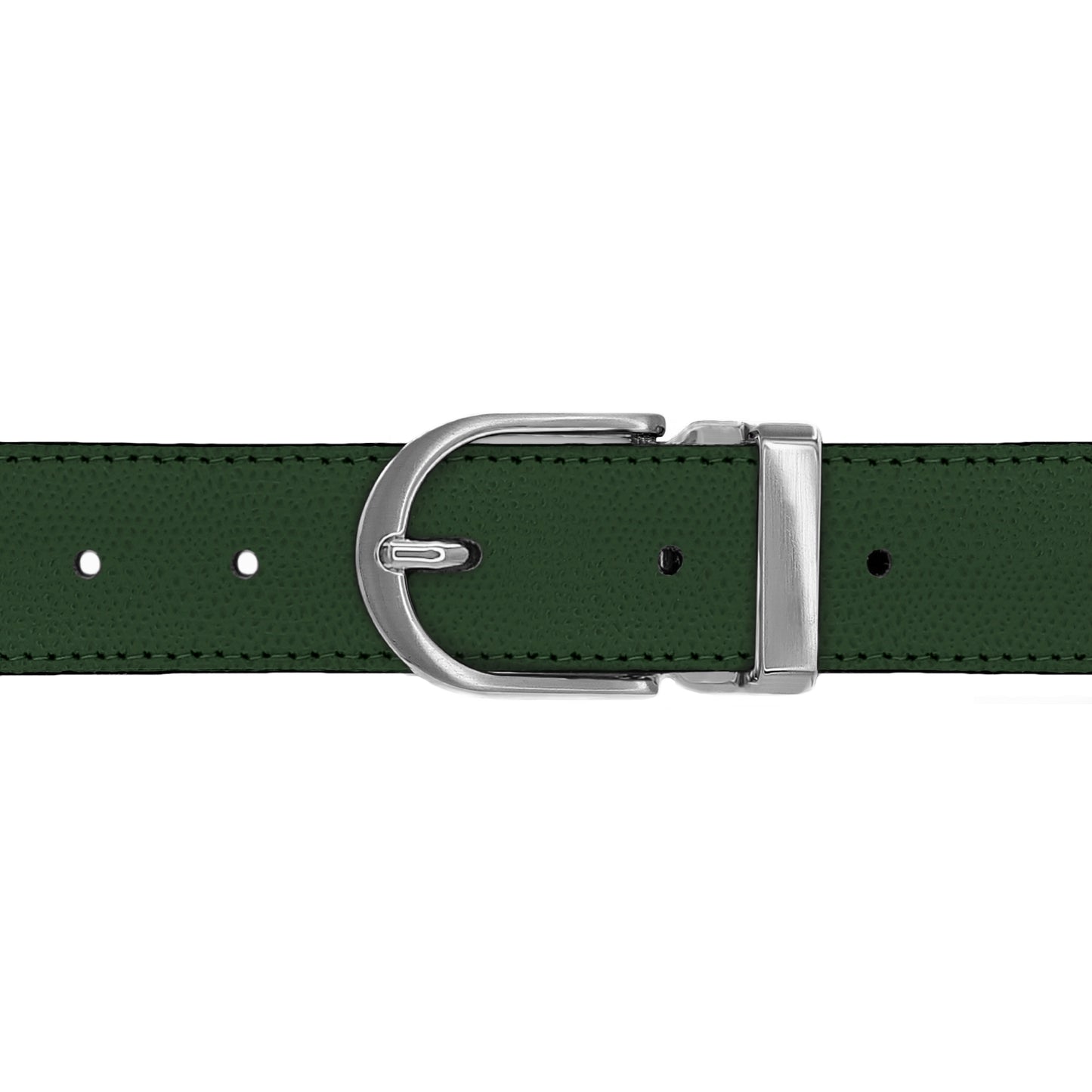 Ceinture 30 mm cuir grainé vert bouteille boucle Roma mate