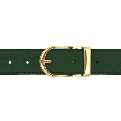 Ceinture 30 mm cuir grainé vert bouteille boucle Roma or