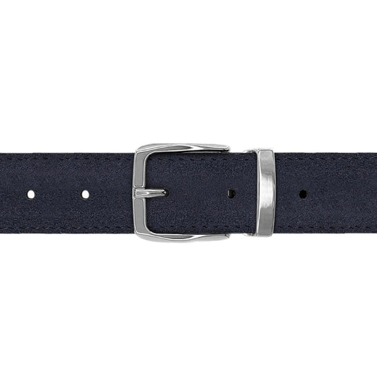 Ceinture 30 mm cuir retourné bleu marine boucle Côme argent