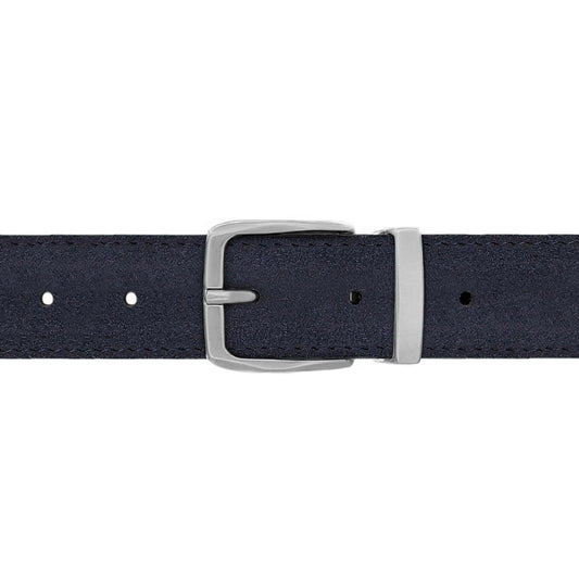 Ceinture 30 mm cuir retourné bleu marine boucle Côme mate