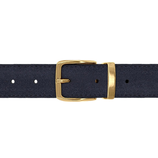 Ceinture 30 mm cuir retourné bleu marine boucle Côme or