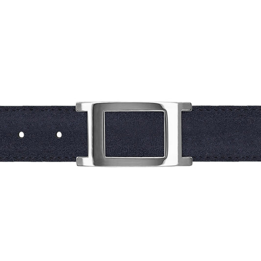 Ceinture 30 mm cuir retourné bleu marine boucle Portofino argent