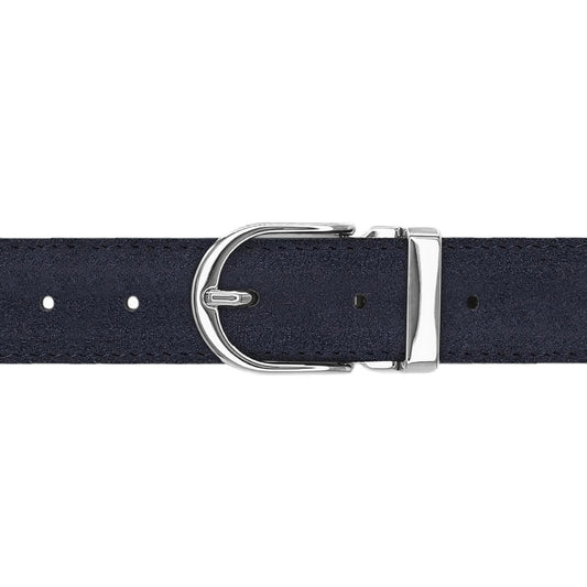 Ceinture 30 mm cuir retourné bleu marine boucle Roma argent