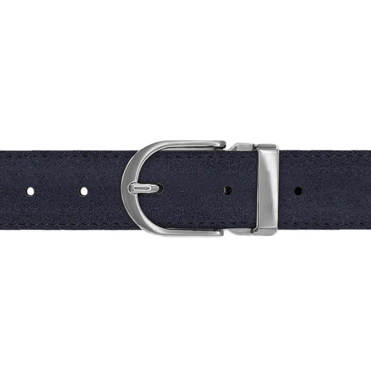 Ceinture 30 mm cuir retourné bleu marine boucle Roma mate