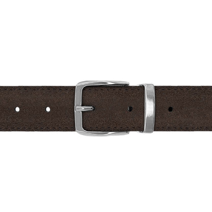 Ceinture 30 mm cuir retourné marron boucle Côme argent