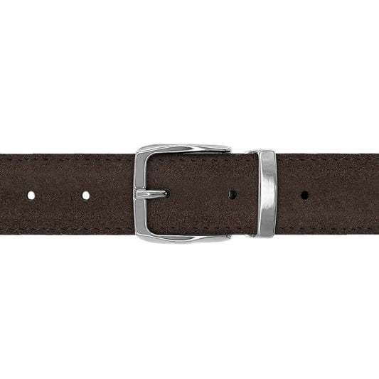 Ceinture 30 mm cuir retourné marron boucle Côme argent