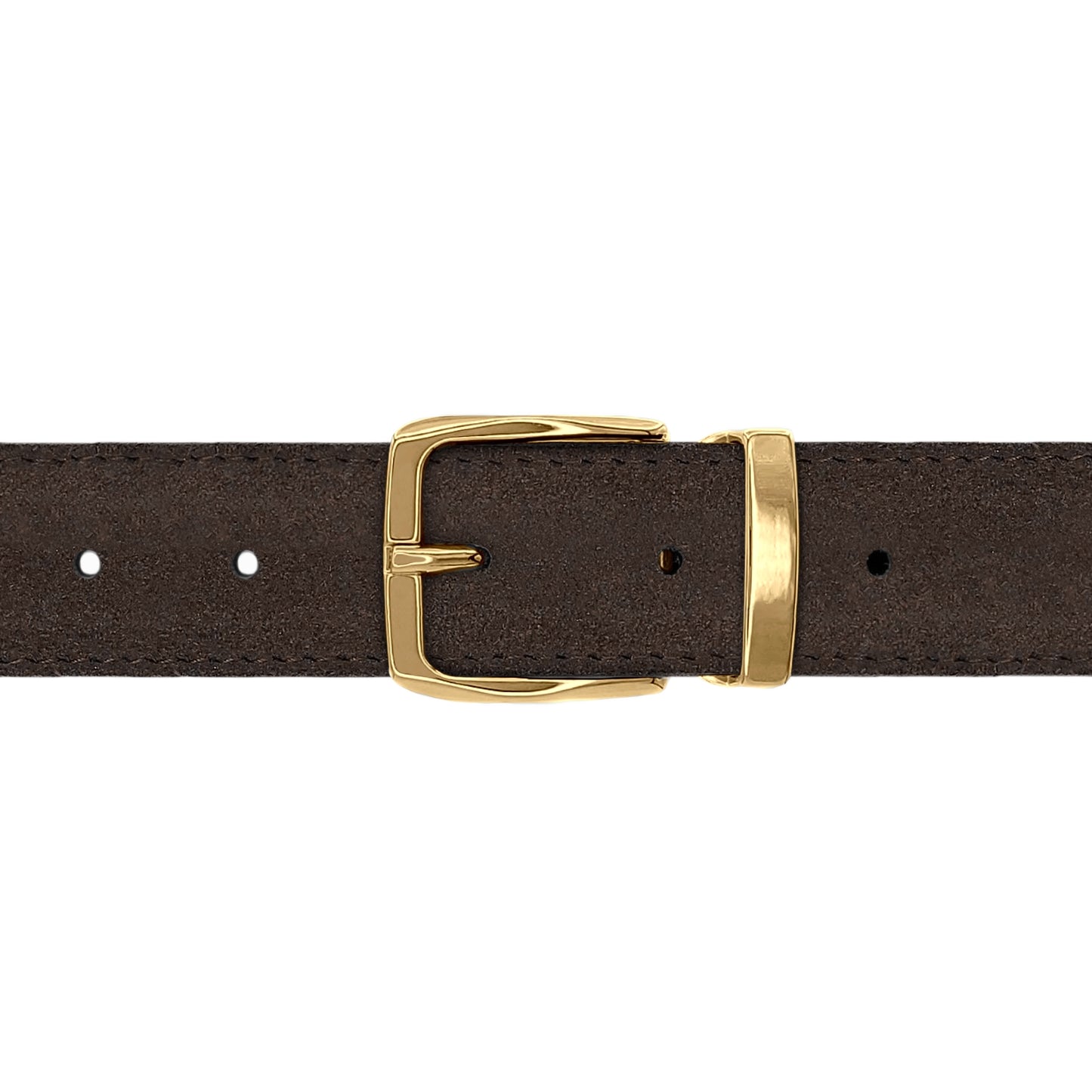 Ceinture 30 mm cuir retourné marron boucle Côme or