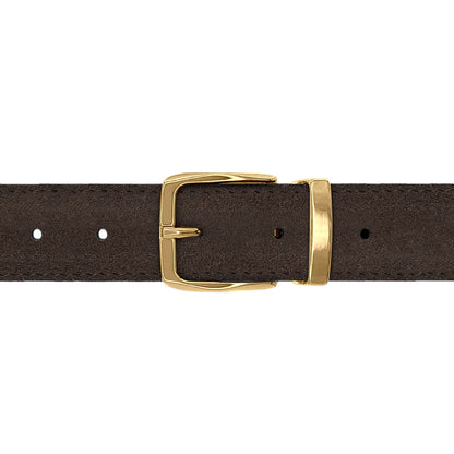 Ceinture 30 mm cuir retourné marron boucle Côme or