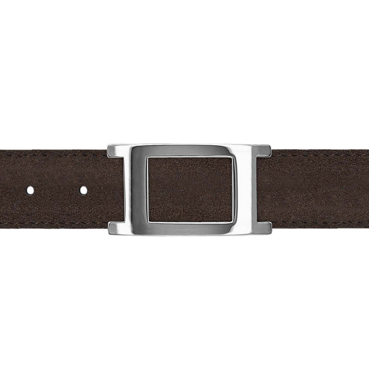 Ceinture 30 mm cuir retourné marron boucle Portofino argent