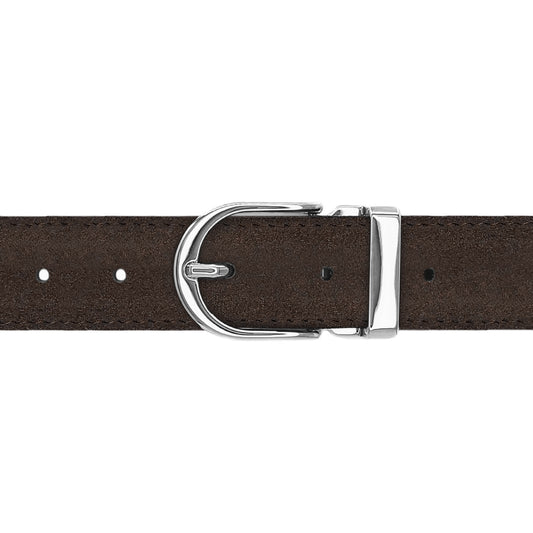 Ceinture 30 mm cuir retourné marron boucle Roma argent