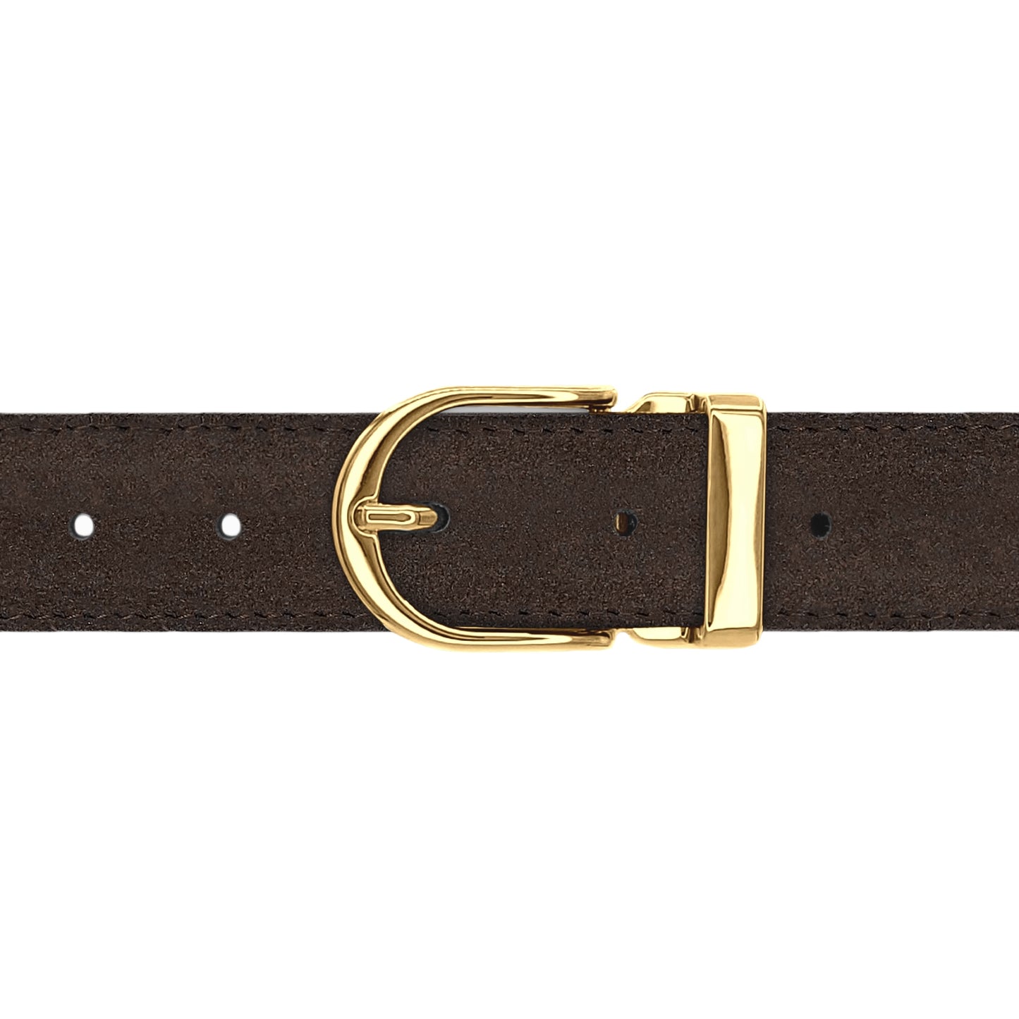 Ceinture 30 mm cuir retourné marron boucle Roma or
