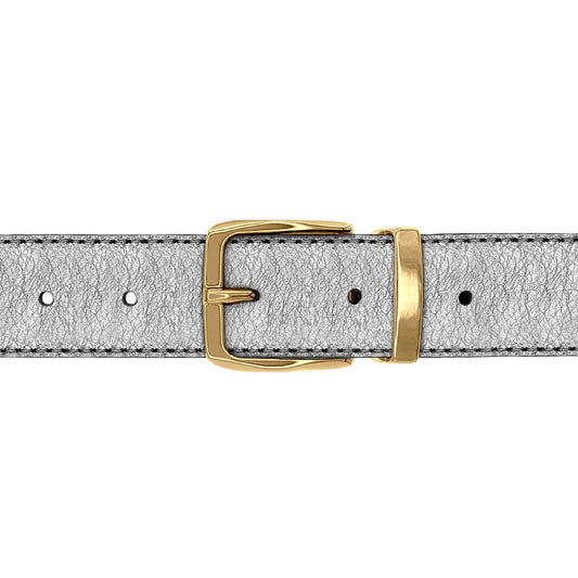 Ceinture 30 mm cuir souple argent boucle Côme or