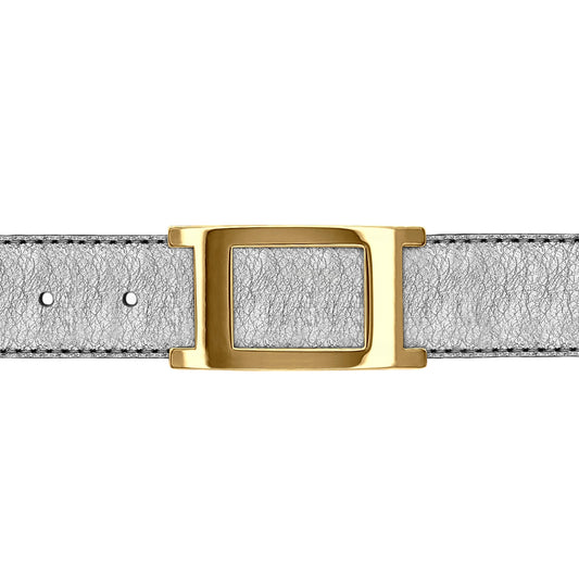 Ceinture 30 mm cuir souple argent boucle Portofino or