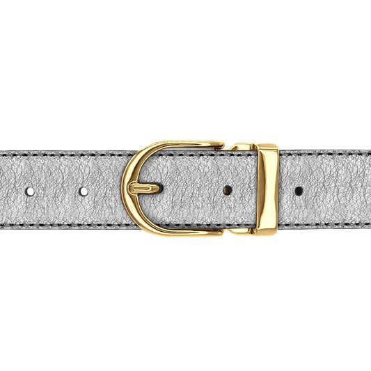 Ceinture 30 mm cuir souple argent boucle Roma or