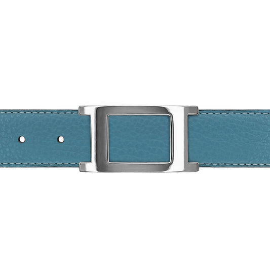 Ceinture 30 mm cuir souple bleu ciel boucle Portofino argent