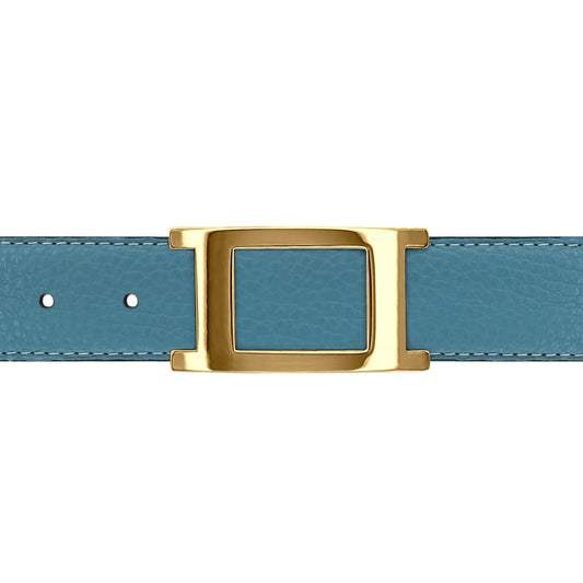 Ceinture 30 mm cuir souple bleu ciel boucle Portofino or