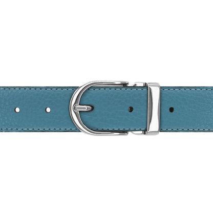 Ceinture 30 mm cuir souple bleu ciel boucle Roma argent