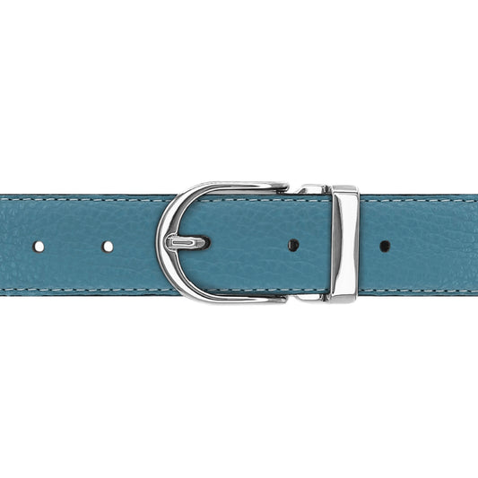 Ceinture 30 mm cuir souple bleu ciel boucle Roma argent