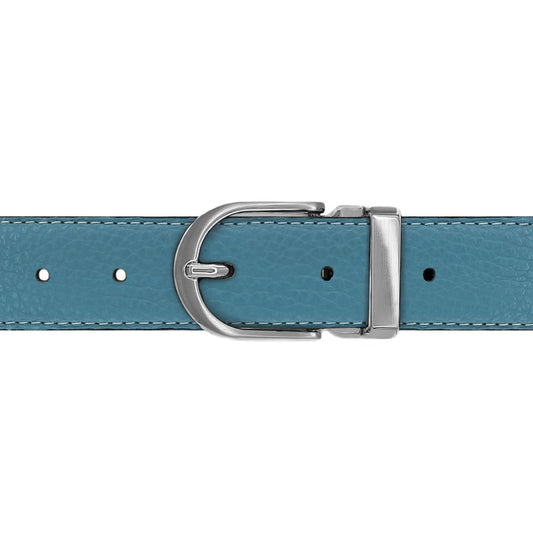 Ceinture 30 mm cuir souple bleu ciel boucle Roma mate