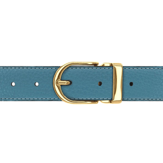 Ceinture 30 mm cuir souple bleu ciel boucle Roma or