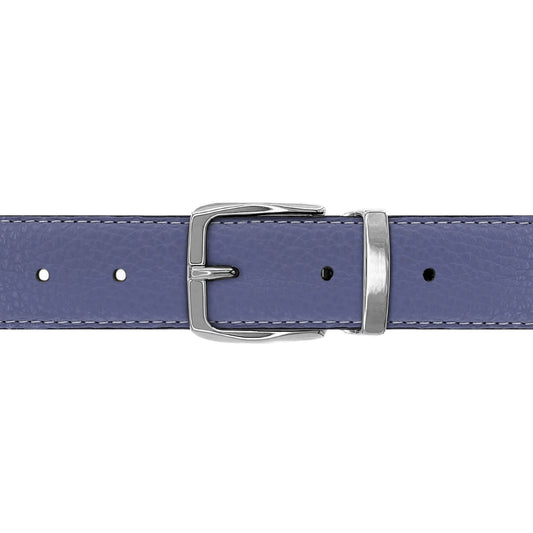Ceinture 30 mm cuir souple bleu lavande boucle Côme argent