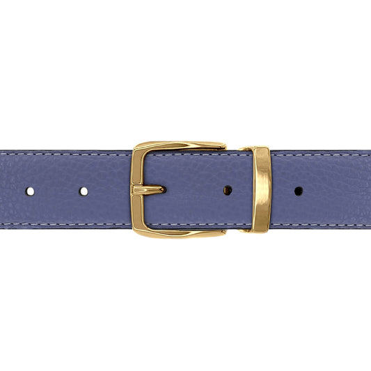 Ceinture 30 mm cuir souple bleu lavande boucle Côme or