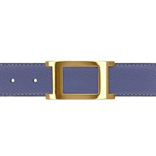 Ceinture 30 mm cuir souple bleu lavande boucle Portofino or