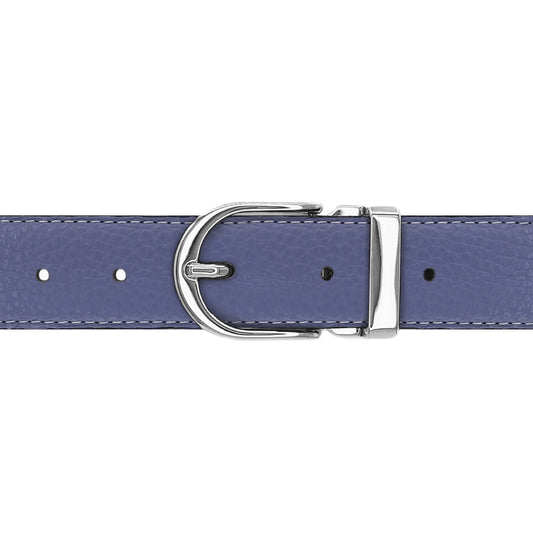 Ceinture 30 mm cuir souple bleu lavande boucle Roma argent