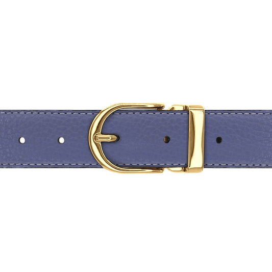 Ceinture 30 mm cuir souple bleu lavande boucle Roma or