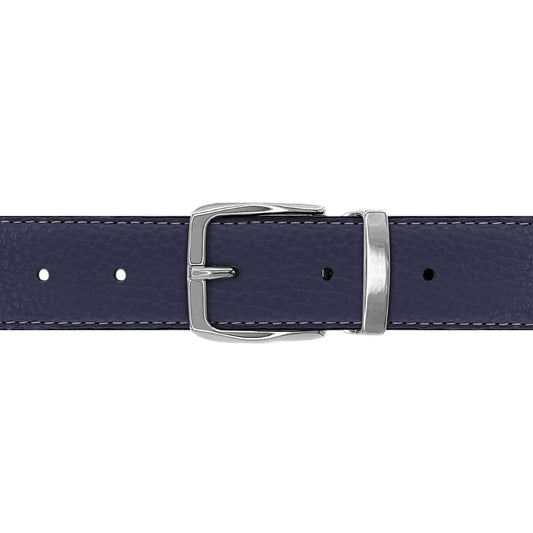 Ceinture 30 mm cuir souple bleu marine boucle Côme argent
