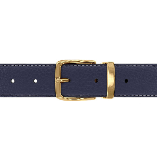 Ceinture 30 mm cuir souple bleu marine boucle Côme or