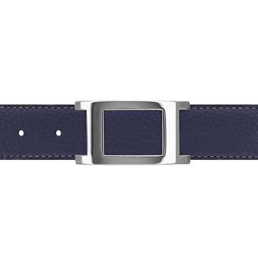 Ceinture 30 mm cuir souple bleu marine boucle Portofino argent