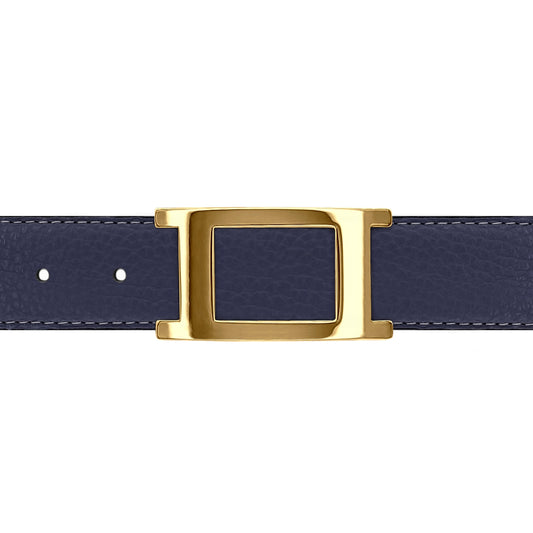 Ceinture 30 mm cuir souple bleu marine boucle Portofino or