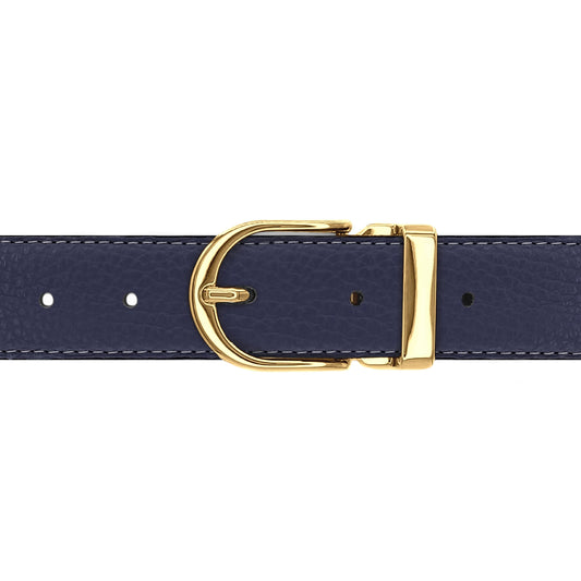 Ceinture 30 mm cuir souple bleu marine boucle Roma or