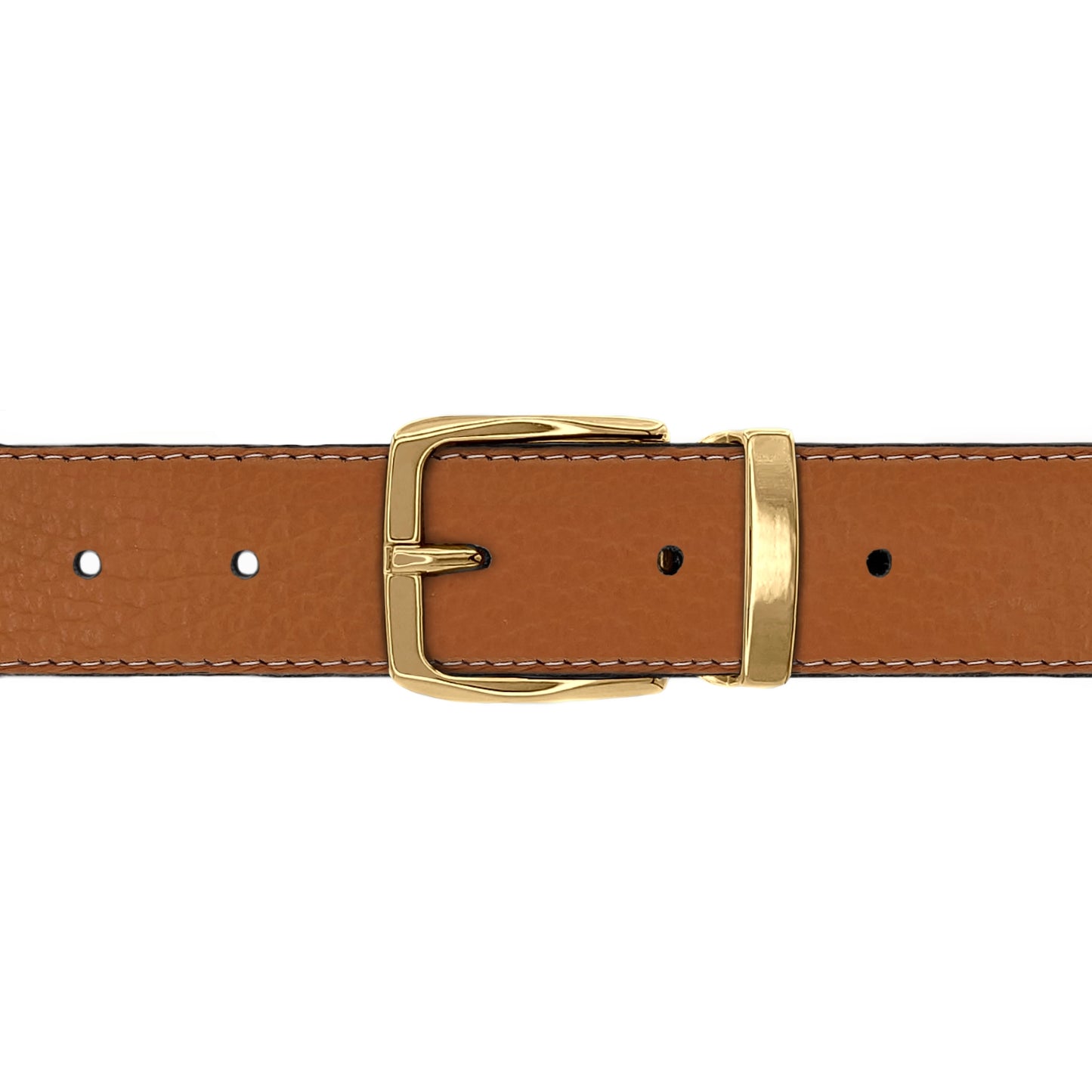Ceinture 30 mm cuir souple cognac boucle Côme or