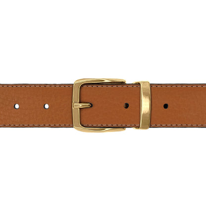 Ceinture 30 mm cuir souple cognac boucle Côme or
