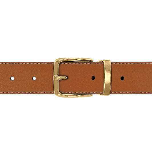 Ceinture 30 mm cuir souple cognac boucle Côme or