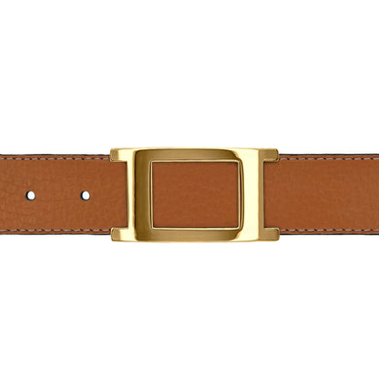 Ceinture 30 mm cuir souple cognac boucle Portofino or