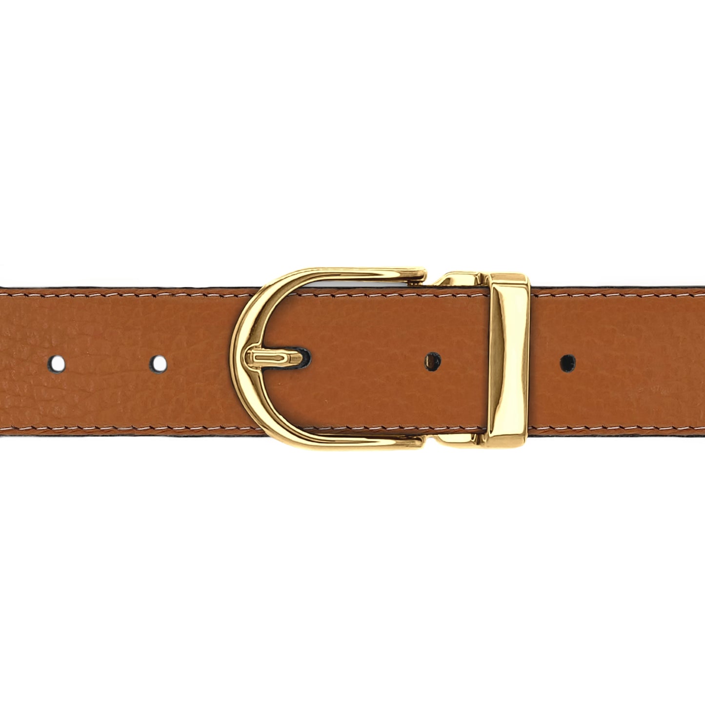 Ceinture 30 mm cuir souple cognac boucle Roma or